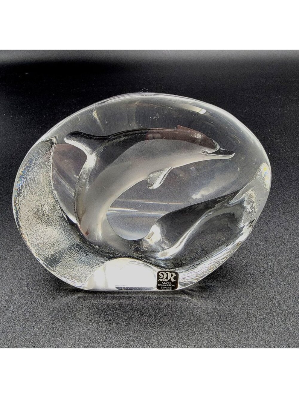Mats Jonasson Crystal Dolphin Paperweight Signed MJ sweden 0523